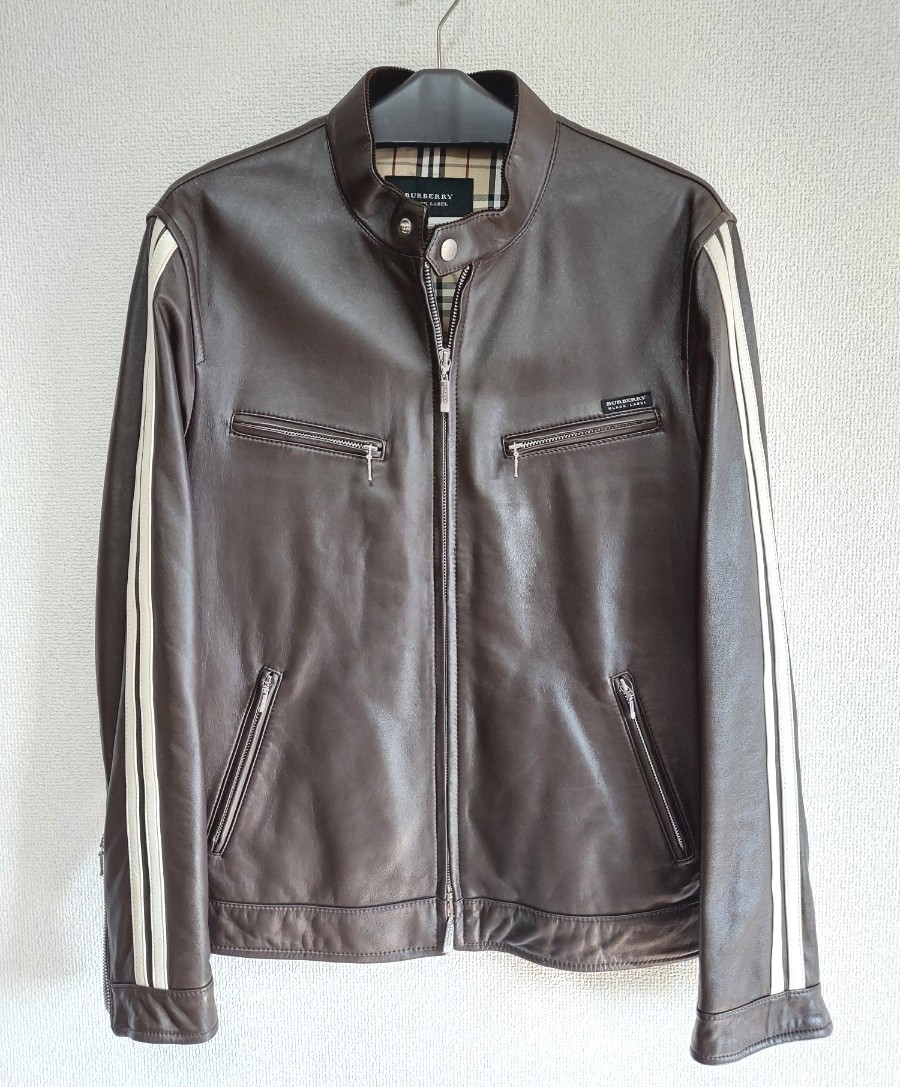 BURBERRY BLACK LABEL】ラムレザー ライダースジャケット バーバリー