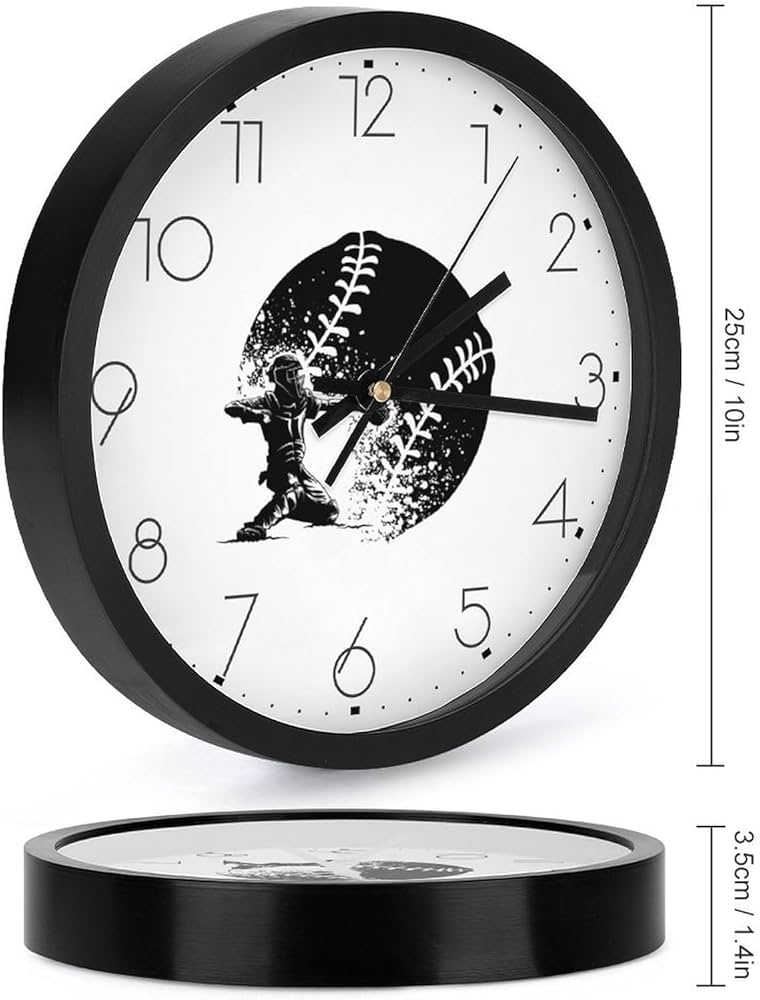 Amazon.co.jp: 野球 ボール柄 白黒 壁掛け時計 かけ時計 置き時計 連続