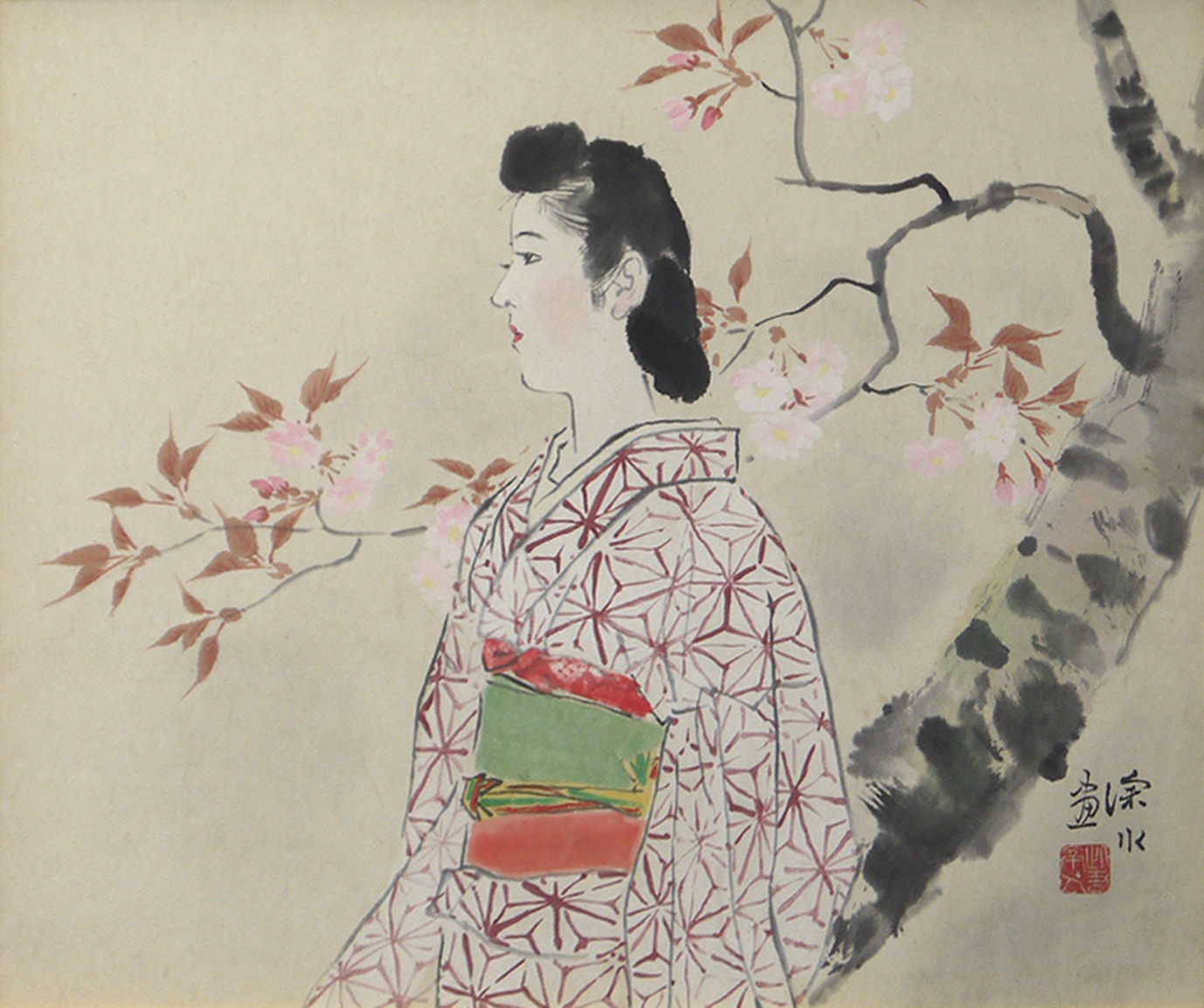 伊東深水 真筆作品、スケッチ画、【修善寺】 伊東深水 真筆作品